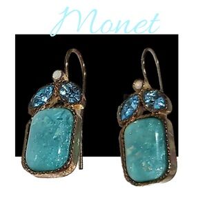 Vintage MONET Gold Plated Earrings with Faux Opals